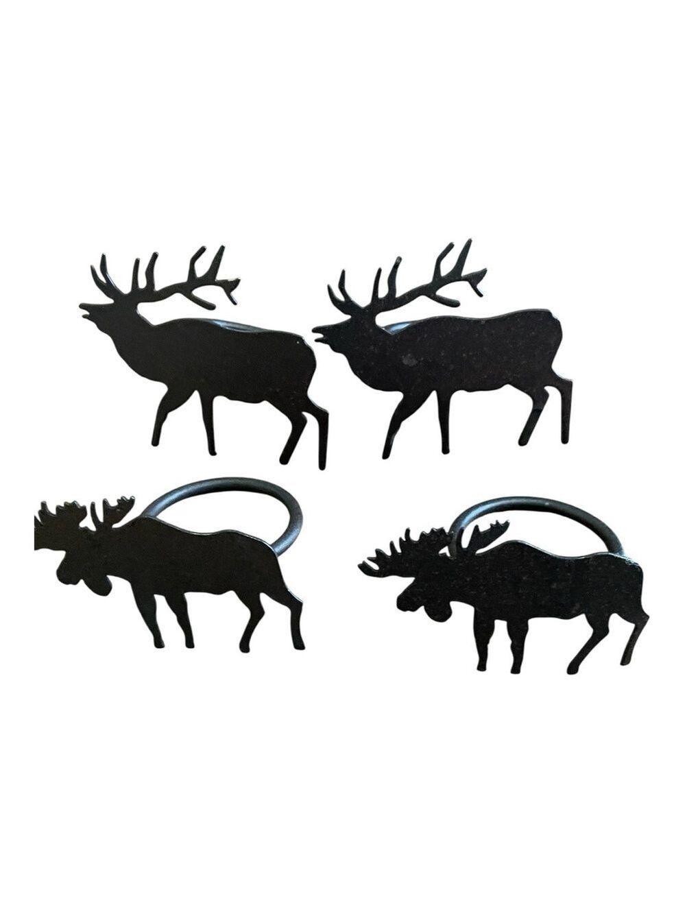 Napkin Rings, 4 Wrought Iron Moose Handmade in USA, Black Matte Finish, Unique.